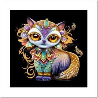 Colorful Cat with Jewel Adornments Posters and Art